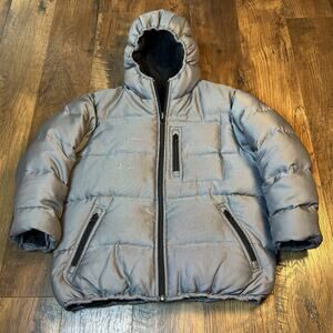 VINTAGE Arizona Jean Co Boys Youth M (10/12) Silver Grey Puffer Ripstop Hooded